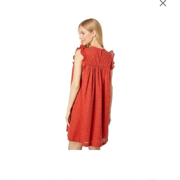 MADEWELL Eyelet Ruffle Sleeve Mini Dress Fresh Chili Orange Cap Sleeve Sz L - Picture 14 of 16